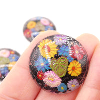 Vintage Czech Glass Flower Bouquet Cabochon Pendant 27mm - Bead Nerd