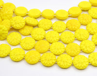 West German 2-hole Floral Glass Beads 14mm Opaque Yellow - Bead Nerd