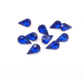 Vintage Czech Faceted Glass Teardrop Cabochon 13x8mm Capri Blue - Bead Nerd