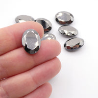 Vintage Czech Faceted Glass Oval Cabochon 18x13mm Hematite - Bead Nerd