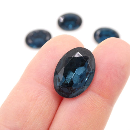 Vintage Czech Faceted Glass Oval Cabochon 18x13mm Montana Blue - Bead Nerd