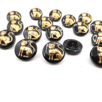 Czech Cat Glass Button 13.5mm Black with hand painted Gold cat - Bead Nerd