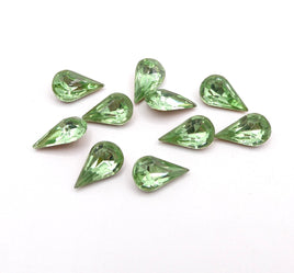 Vintage Czech Faceted Glass Teardrop Cabochon 13x8mm Peridot - Bead Nerd