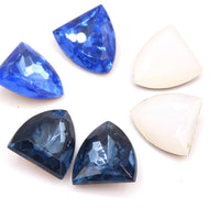 West German Faceted Medal Glass Cabochon 16x18mm Montana Blue Sapphire Opal White - Bead Nerd