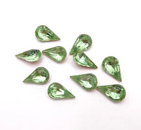 Vintage Czech Faceted Glass Teardrop Cabochon 13x8mm Peridot - Bead Nerd