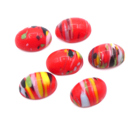 West German Dome Glass Oval Cabochons 14x10mm Red with Mixed Colours - Bead Nerd