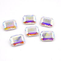 Vintage Czech Faceted Glass Octagon Cabochon 14x10mm Crystal AB - Bead Nerd