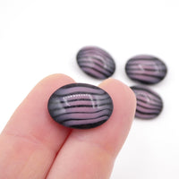 West German Glass Dome Moonglow Oval Cabochons 18x13mm Black & Pink Stripes - Bead Nerd