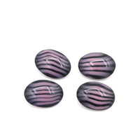 West German Glass Dome Moonglow Oval Cabochons 18x13mm Black & Pink Stripes - Bead Nerd