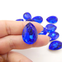 Vintage Czech Faceted Glass Teardrop Cabochon 25x18mm Sapphire - Bead Nerd