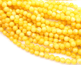 West German Lucite Smooth Rounds Beads 8mm Lemon Yellow Marble 2mm hole - Bead Nerd