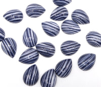 Vintage Czech Glass Dome Flatback Teardrop Cabochon 18x13mm Black and White Stripes - Bead Nerd