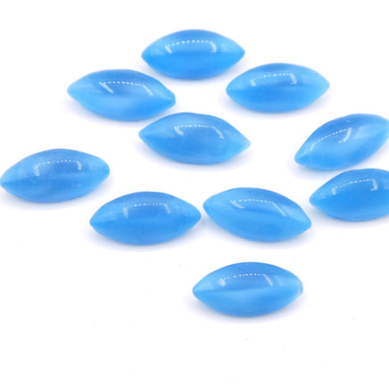 West German Smooth Glass Navettes 15x7mm Aqua Moonstone - Bead Nerd