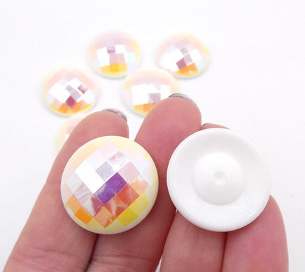 West German Faceted Round Cabochon 23mm White AB - Bead Nerd