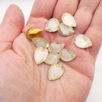 West German Faceted Glass Teardrop Cabochon 14x10mm White Givre - Bead Nerd