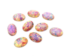 Vintage Czech Fire Opal Glass Oval Flatback Cabochon 16x12mm Pink Opal - Bead Nerd