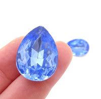 Vintage Czech Faceted Glass Teardrop Cabochon 25x18mm Light Sapphire - Bead Nerd