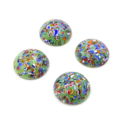 West German Dome Glass Round Flatback Cabochon 18mm Green Millifiore - Bead Nerd