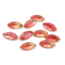 Vintage Czech Glass Faceted Navettes 15x7mm Pink Lemonade - Bead Nerd