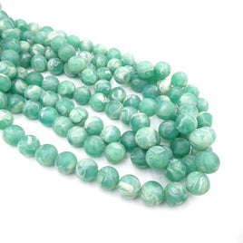 West German Lucite Beads Green and White Marble 14mm - Bead Nerd