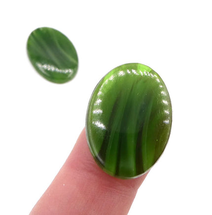 Vintage Japanese Swirl Glass Oval Flatback Cabochon 25x18mm Jade - Bead Nerd