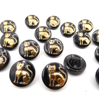 Czech Cat Glass Button 13.5mm Black with hand painted Gold cat - Bead Nerd