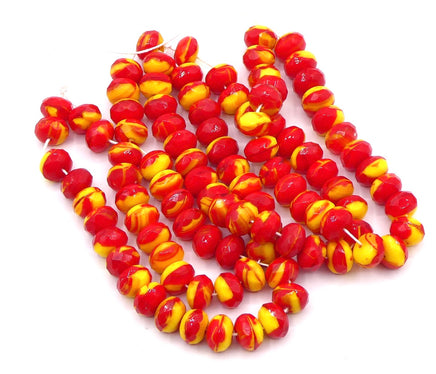 Czech Faceted Glass Rondelle Beads Red Yellow 6X9mm - Bead Nerd