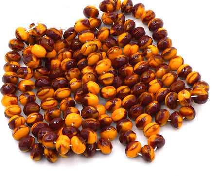 Czech Faceted Glass Rondelle Beads Brown Orange 6X9mm - Bead Nerd