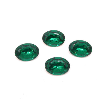 Vintage Czech Faceted Glass Oval Cabochon 18x13mm Emerald - Bead Nerd
