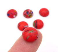 Vintage Czech Dome Glass Flatback Cabochon 13mm Red with Mixed Colour Splatter - Bead Nerd