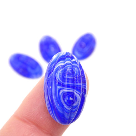 West German Oval Grooved Cabochons  23x14mm Blue White Swirl - Bead Nerd