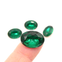 Vintage Czech Faceted Glass Oval Cabochon 18x13mm Emerald - Bead Nerd