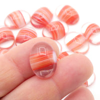 Vintage Czech Dome Glass Oval Cabochon 18x13mm crystal red w/white stripe - Bead Nerd