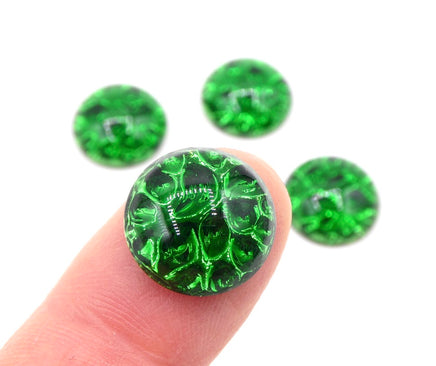 West German Pinfire Glass Round Cabochon 15mm Green - Bead Nerd