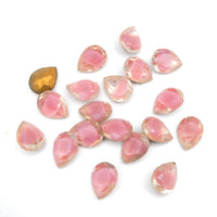 West German Faceted Glass Teardrop Cabochon 14x10mm Rose Givre - Bead Nerd