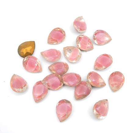 West German Faceted Glass Teardrop Cabochon 14x10mm Rose Givre - Bead Nerd