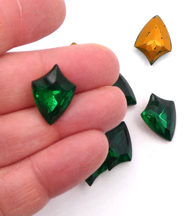 West German Faceted Shield Glass Cabochon 18x13mm Emerald - Bead Nerd