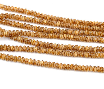 Czech Faceted Glass Rondelle Beads 4x3mm Tiger Stripe Brown Cream - Bead Nerd