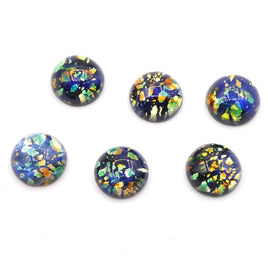 Vintage Czech Fire Opal Opal Round Flatback Cabochon 11mm Black Opal - Bead Nerd