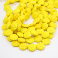 West German 2-hole Floral Glass Beads 14mm Opaque Yellow - Bead Nerd