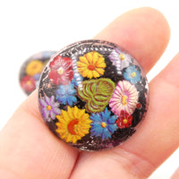 Vintage Czech Glass Flower Bouquet Cabochon Pendant 27mm - Bead Nerd