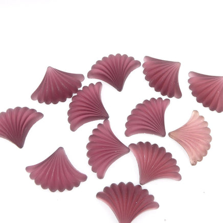 West German Scalloped Fan Glass Flatback Cabochon 28x20mm Matte Amethyst - Bead Nerd