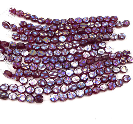 Czech Peacock Finish beads 6mm x 5mm Transparent Red with Peacock Finish - Bead Nerd