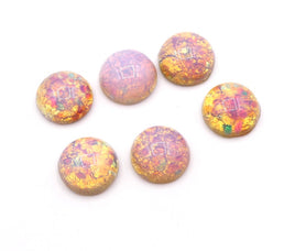 Vintage Czech Fire Opal Opal Round Flatback Cabochon 11mm Pink Opal - Bead Nerd