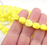 West German Bumpy Glass Beads 10x8mm Bright Yellow - Bead Nerd