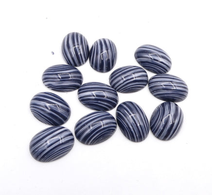 Vintage Czech Dome Glass Oval Cabochon 25x18mm Black White Stripe - Bead Nerd