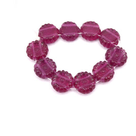 Czech Daisy Flower Glass Beads with Two Holes 11mm Dark Transparent Cranberry - Bead Nerd