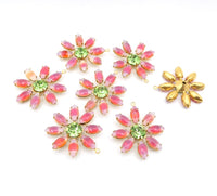 Flower Pendant 30mm with West German Navettes Sabrina Red 10x5mm with Swarovski Peridot Crystal 39ss (8mm) - Bead Nerd