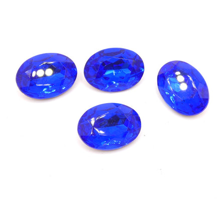 Vintage Czech Faceted Glass Oval Cabochon 18x13mm Sapphire - Bead Nerd