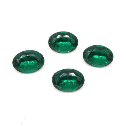 Vintage Czech Faceted Glass Oval Cabochon 18x13mm Emerald - Bead Nerd
